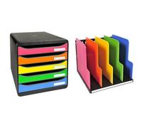 EXACOMPTA Module de classement Big Box Plus 5 tiroirs Noir/Arlequin & Trieur vertical ModuloTop + 5 intercalaires Iderama Noir/Arlequin