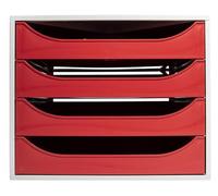 Exacompta - Réf. 2286107D - Module Économique à Tiroirs Ecobox - Caisson Individuel à 4 Tioirs pour Document A4 et A4+ - Dimensions 34,8 x 28,4 x 23,4 cm - Coloris Rouge