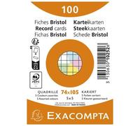 Exacompta Paquet De 100 Fiches Bristol Quadrillé 5x5 Non Perforé 74x105mm - Couleurs Assorties