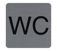 Exacompta Plaque de porte adhésive WC Réf. 67179E – aspect aluminium brossé 7,5 x 7,5 cm