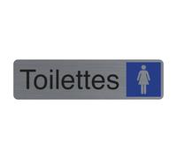 Exacompta Plaque de porte adhésive Toilettes dame – Aspect aluminium brossé 16,5 x 4,4 cm