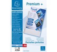 Exacompta Pochettes perforées transparentes Premium A4 polypropylène 12/100e lisses cristal - Lot de 100