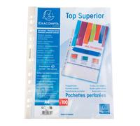 Sachet de 100 pochettes perforées polypropylène lisse Qualité + - A4 - Cristal