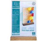 Exacompta Présentoir de document vertical A4 Cristal avec socle en bois - Transparent