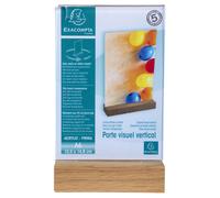 Exacompta Présentoir de document vertical A6 Cristal avec socle en bois - Transparent