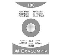 Exacompta - Réf. 10206E - Carton de 10 paquets de 100 fiches bristol quadrillées 5x5 non perforées - sous film - - format 210 x 297 mm - couleur blanc