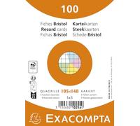 Exacompta Fiches Bristol 105x148 – Paquet 100 – Quadrillé 5x5 non perforées, couleurs assorties
