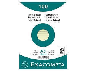 Exacompta - Réf. 10848SE - Paquet de 100 fiches bristol lignées non perforées - sous film - compatibles avec imprimante jet d'encre, laser et photocopieur - format 148 x 210 mm - couleur vert