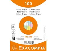 Exacompta - Ref. 10854E - Paquet de 100 fiches bristol ligné non perforées - sous film - compatibles avec imprimante jet d'encre, laser et photocopieur - format 105 x 148 mm - couleurs assorties