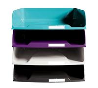 Exacompta - Réf.111101SETD - Set de 4 corbeilles à courrier COMBO Styli Titane - dimensions 34,6 x 25,5 x 24,3 cm - pour format A4+ - 4 couleurs : aubergine, coco, noir, turquoise
