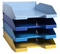Exacompta - Réf. 113202SETD - Set de 4 corbeilles à courrier COMBO MIDI Bee Blue - dimensions 34,6 x 25 x 24,3 cm - pour documents au format A4+ - certifié Ange Bleu - couleurs assorties