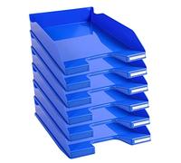 Exacompta - Réf. 113279D - Lot de 6 corbeilles à courrier COMBO MIDI - dimensions utiles 34 x 25 x 6,5 cm - pour documents au format A4 + - couleur bleu glacé glossy