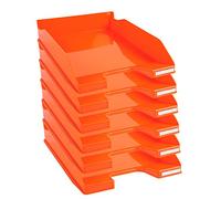 Exacompta - Réf. 113288D - Lot de 6 corbeilles à courrier COMBO MIDI - dimensions utiles 34 x 25 x 6,5 cm - pour documents au format A4 + - couleur tangerine glossy