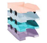 Exacompta – Set de 4 corbeilles à courrier COMBO MIDI – A4+ 34,6×25,4×24,3 cm – 4 couleurs pastel