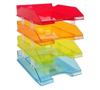 Exacompta - Réf. 113299SETD - Set de 4 corbeilles à courrier COMBO MIDI - dimensions 34,6 x 25,4 x 24,3 cm - pour documents au format A4+ - 4 couleurs assorties translucides