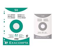 Exacompta - Réf. 12606E - Paquet de 50 fiches bristol quadrillées 5x5 perforées - format 210 x 297 mm - blanc & Étui de 100 fiches bristol quadrillées 5x5 non perforées - format 148 x 210 mm