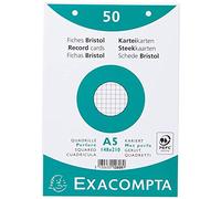 Exacompta - Réf. 12608E - Paquet de 50 fiches bristol quadrillées 5x5 perforées - sous film - compatibles avec imprimante jet d'encre, laser et photocopieur - format 148 x 210 mm - blanc