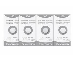 Exacompta - Réf. 13202E - Pack Essentiel de 4 Étuis de 100 fiches bristol quadrillées 5x5 non perforées - format 100 x 150 mm - compatibles avec imprimante jet d'encre, laser et photocopieur - blanc