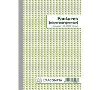 Exacompta - Réf. 13293E - Paquet de 5 manifold FACTURES micro-entrepreneur - 50 feuillets numérotés et autocopiants - duplicatas (1 original + 1 copie) - format 210 x 148 mm