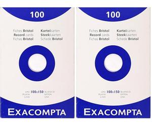 Exacompta - Réf. 13302E - Étui de 100 fiches bristol unies non perforées - format 100 x 150 mm - compatibles avec imprimante jet d'encre, laser et photocopieur - couleur blanc (Lot de 2)
