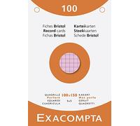 Exacompta - Réf. 13652E - Carton de 10 étuis de 100 fiches bristol quadrillées 5x5 perforées - format 100 x 150 mm - compatibles avec imprimante jet d'encre, laser et photocopieur - couleurs assorties