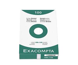 Exacompta - Réf. 13802X - Étui de 100 fiches bristol lignées non perforées - format 100 x 150 mm - compatibles avec imprimante jet d'encre, laser et photocopieur - couleur blanc