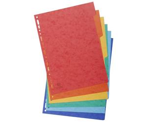 Exacompta - Réf. 1406E - Carton de 50 Intercalaires en véritable carte lustrée souple 225g/m2 FSC® avec 6 onglets neutres - Format à classer A4 - Dimensions 22,5 x 29,7 cm-couleurs assorties