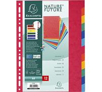 Exacompta - Réf. 1412E - Intercalaires en véritable carte lustrée souple 225g/m2 FSC® avec 12 onglets neutres - Format à classer A4 - Dimensions 22,5 x 29,7 cm - couleurs assorties