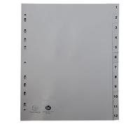 Exacompta - Réf. 1912E - Carton de 20 Intercalaires gris en polypropylène recy vec 12 onglets imprimés numériques de 1 à 12 - Format à classer A4 - Dimensions 22,5 x 29,7cm - certifiés Ange Bleu
