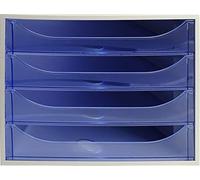 Exacompta - Réf. 228610D - Module économique à tiroirs ECOBOX - Caisson individuel à 4 tiroirs pour document A4 et A4+ - Dimensions 34,8 x 28,4 x 23,4 cm - Coloris gris / bleu glacé translucide