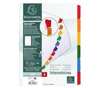Exacompta - Réf. 2306E - Carton de 20 Intercalaires en carte blanche 160g/m2 FSC® avec 6 onglets neutres en couleurs - renforcés et plastifiés - Page d'indexation imprimable - Format à classer A4