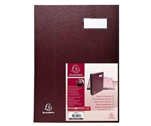 Exacompta - Réf. 24184E - 1 parapheur direction - dos à soufflets toilé - porte-étiquette - couverture plastifiée - 18 compartiments en carte rose avec 3 perforations - 24x32 cm - couleur bordeaux
