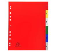 Exacompta - Réf. 2506E - Intercalaires en polypropylène avec 6 onglets imprimés numériques de 1 à 6 en couleur - Page d'indexation imprimable - Format à classer A4 maxi - Dimensions 24,5 x 29,7 cm