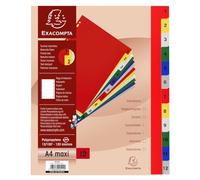 Exacompta - Réf. 2512E - Carton de 20 intercalaires en polypropylène avec 12 onglets imprimés numériques de 1 à 12 en couleur - Page d'indexation imprimable - pour A4 maxi - Dim 24,5 x 29,7 cm