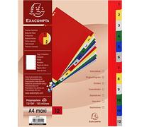 Exacompta Intercalaires A4+ polypropylène 12 onglets numériques - Coloris assortis - 1 jeu