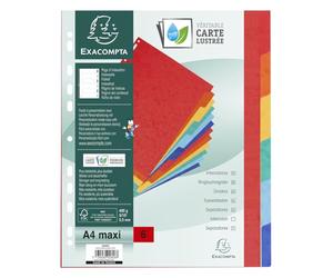 Exacompta - Réf. 2606E - Carton de 25 Intercalaires en véritable carte lustrée rigide 400g/m2 FSC® avec 6 onglets neutres - Page d'indexation fournie - Format à classer A4 maxi - Dim 24,5 x 29,7 cm