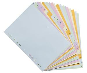 Exacompta - Réf. 2621E - Carton de 20 Intercalaires en carte pastel 170g/m2 Forever avec 20 touches imprimées alphabétiques de A à Z - pour A4 - dim 22,5x29,7 cm - couleurs assorties pastels