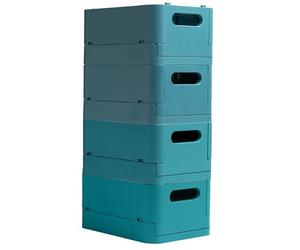 Exacompta - Réf. 27134D - Carton de 4 caisses pliables, casiers, multi-usages SMARTCASE - Livrées à plat, dimensions non pliées : Prof.27,6 x larg.18,8 x Haut. 12 cm - Bleu pacifique