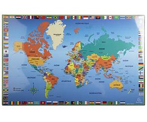 Exacompta - Réf. 29790E - Carton de 10 Sous-mains pour bureau enfants en carton rigide rembordé - recto et verso en PVC pour résister à un usage quotidien - 37,5x57,5 cm - visuel monde - livré à plat