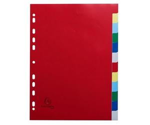 Exacompta - Réf. 3012E - Carton de 50 Intercalaires en polypropylène souple avec 12 onglets neutres - Indéchirables - Format à classer A4 - Dimensions 22,5 x 29,7 cm - Couleurs assorties