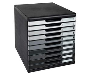 Exacompta - Réf. 302794D - MODULO A4 - Caisson 10 tiroirs fermés pour documents A4+ - Dimensions extérieures : Profondeur 35 x largeur 28,8 x Hauteur 32 cm - Noir/dégradé de gris