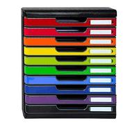 Exacompta - Réf. 302798D - MODULO A4 - Caisson 10 tiroirs fermés pour documents A4+ - Dimensions extérieures : Profondeur 35 x largeur 28,8 x Hauteur 32 cm - Noir/arlequin glossy