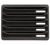 Exacompta - Réf. 308714D - BIG-BOX PLUS HORIZON - Caisson 5 tiroirs pour documents A4+ - Dimensions extérieures : Profondeur 27 x largeur 35,5 x Hauteur 27,1 cm - Noir/noir glossy