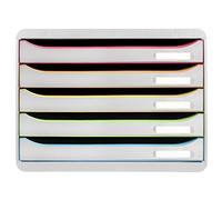 Exacompta - Réf. 308913D - BIG-BOX PLUS HORIZON - Caisson 5 tiroirs pour documents A4+ - Dimensions extérieures : profondeur 27 x largeur 35,5 x hauteur 27,1 cm - Blanc/arlequin/blanc
