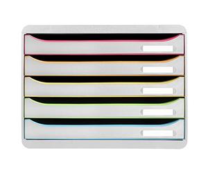 Exacompta - Réf. 308913D - BIG-BOX PLUS HORIZON - Caisson 5 tiroirs pour documents A4+ - Dimensions extérieures : profondeur 27 x largeur 35,5 x hauteur 27,1 cm - Blanc/arlequin/blanc