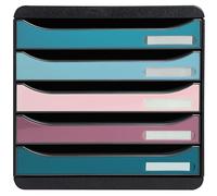 Module de classement Exacompta Big Box Plus 5 tiroirs - noir / bleu / rose