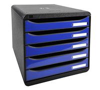 Exacompta - Réf. 3097203D - BIG BOX PLUS - Caisson 5 tiroirs pour document A4+ - Dimensions extérieures Profondeur 34,7 x largeur 27,8 x Hauteur 27,1cm- Noir/Bleu Royal glossy