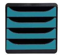 Exacompta - Réf. 31034D - Module de classement, de rangement BIG-BOX Skandi - Caisson 4 tiroirs pour document A4+ - Dimensions extér. : Profondeur 34,7 x largeur 27,8 x Hauteur 26,7 cm, Bleu Pacifique