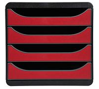 Exacompta - Réf. 310718D - BIG-BOX - Caisson 4 tiroirs pour document A4+ -Dimensions extérieures : Profondeur 34,70 x largeur 27,80 x Hauteur 26,70cm - Noir/Rouge carmin
