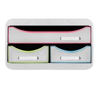 Exacompta Module de classement Small-Box 3 tiroirs, 1 tiroir A4+ 2 tiroirs fins, Blanc/arlequin